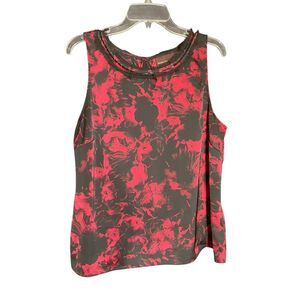 Dana Bachman Dressy Red & Black Tank Top W/ Embellished Neckline Size Large
